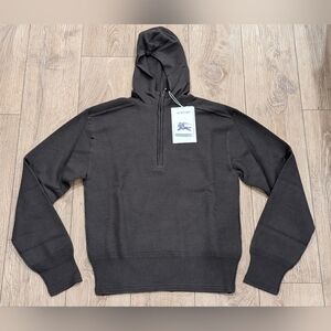  Mens Burberry 1/2 Zip Wool Pullover Hoodie Otter Brown Small
